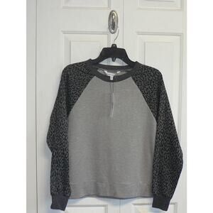 Cupcakes & Cashmere Animal Print Sleeve Crewneck Sweatshirt Heather Grey XS $88